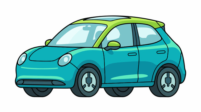 A cartoonish teal and green car with a boxy shape and rounded edges