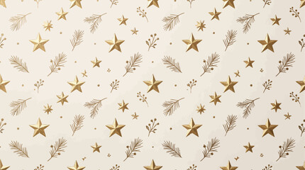 Seamless Scandinavian Christmas pattern featuring hand drawn pine trees in a cozy Nordic folk art style on a dark winter background. Elegant holiday pattern with golden pine trees and delicate © arunika