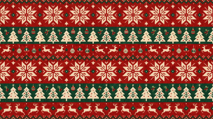 Seamless Scandinavian Christmas pattern featuring hand drawn pine trees in a cozy Nordic folk art style on a dark winter background. Elegant holiday pattern with golden pine trees and delicate © arunika