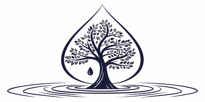 Abstract tree of life inside a large water drop icon with ripples environment conservation abstract sustainability illustration resource