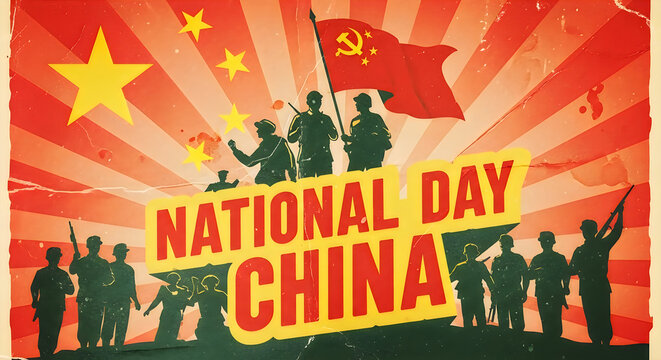 National day china celebration with soldiers and communist flag