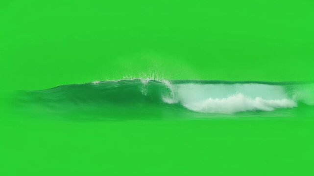 Ocean wave cresting against a green screen background water sea surf crest