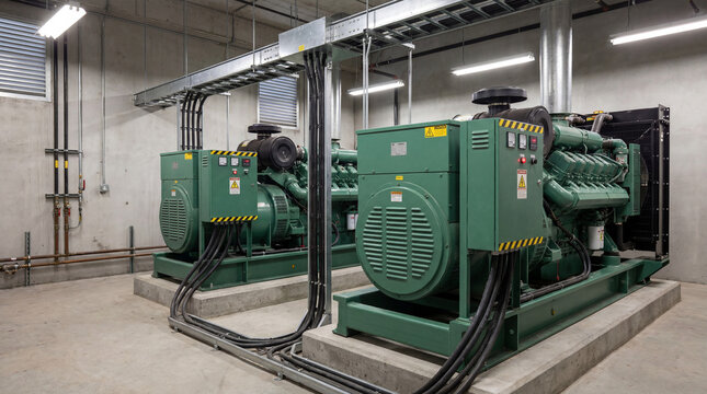 Backup diesel generators installed inside an industrial power generation facility