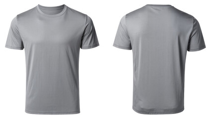 Fototapeta premium Isolated plain grey short sleeve t-shirt, front and back view, casual athletic wear garment
