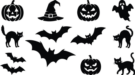 Fototapeta premium Spooky Halloween Silhouette Icons Set for Holiday Design