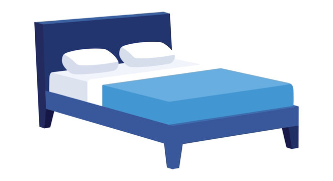 Blue double bed with white pillows vector illustration on white background