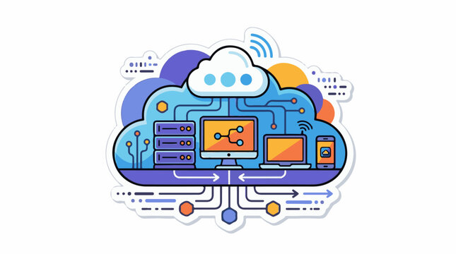 Digital cloud computing network with servers computers laptop and phone