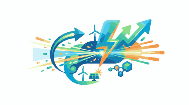 Abstract energy flow with renewable sources and growth arrows