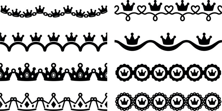 Black crown borders with crown and heart motifs vector art
