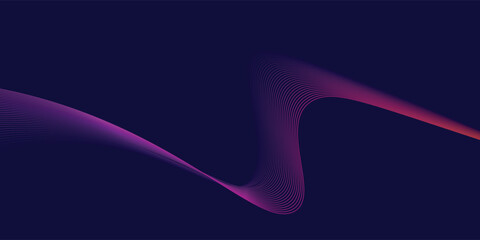  Abstract glowing wave lines on dark blue background. Dynamic wave pattern. Modern flowing wavy lines. Futuristic technology concept. © Ghani