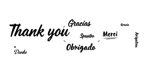 Fototapeta premium Handwritten Thank You Phrases in Black Ink on White Background for Gratitude and Communication Concept