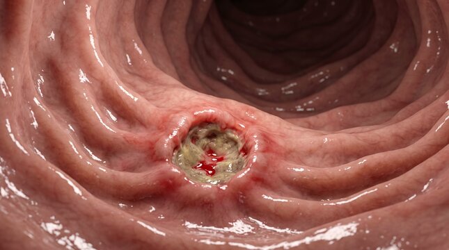 Severe Peptic Ulcer Erosion in the Rugated Mucosa of the Human Stomach