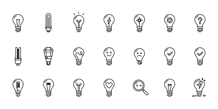 Light Bulbs with Various Expressions and Symbols in a Collection of Icons Featuring Bulb, Icon, Expression with Symbol and Idea