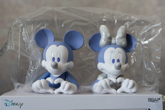 Bangkok, Thailand - June 30, 2026 : Mickey Mouse and Minnie Mouse. Love Hand Mini Bust