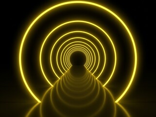 Naklejka premium Mysterious glowing tunnel with concentric light rings creating surreal futuristic atmosphere and abstract visual style