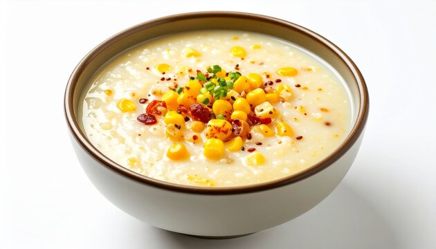 creamy sweet corn hot soup in a white bowl