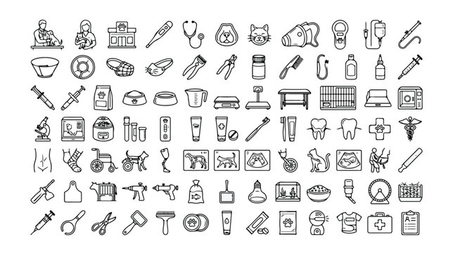 Set of 100 Veterinary and Pet Care Line Icons Vector