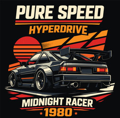 Retro 1980 Midnight Racer Pure Speed Hyperdrive JDM Automotive Streetwear Graphic © Heroesgod