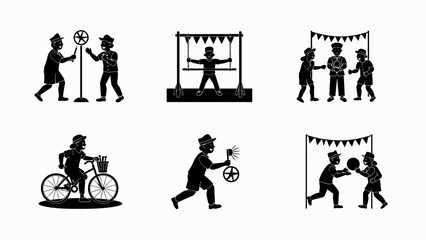 Obraz premium Children playing, cycling, and enjoying outdoor activities in silhouette