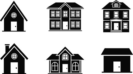House silhouettes set, modern and classic home icons, real estate vector collection, residential building architecture design illustration © Nafij World