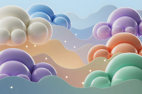 3D Rendered Abstract Soft Bubbles Background with Transparent Gradient Colors