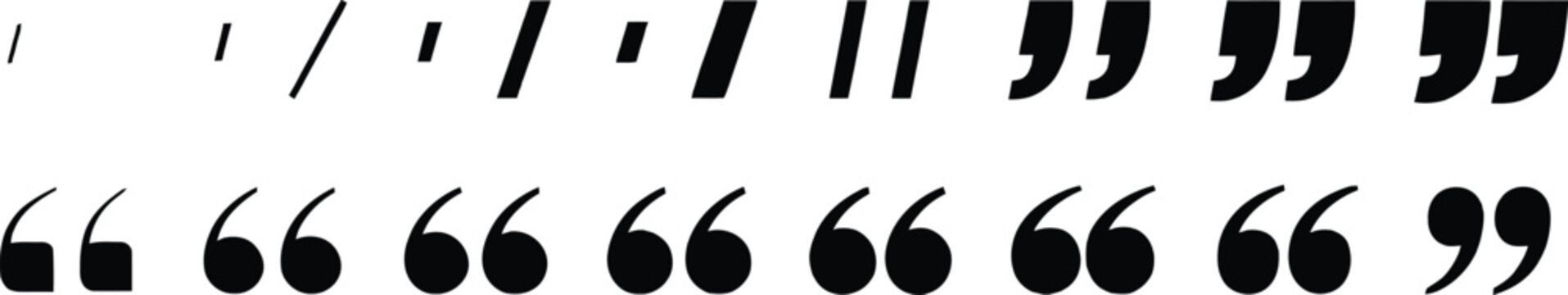 Slanted Apostrophe Comma Icon Set Black Punctuation Symbols Collection