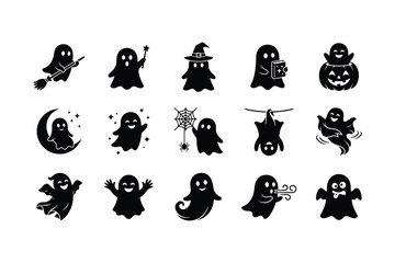 Obraz premium Halloween ghosts icon set spooky ghost silhouettes for halloween decorations and party supplies