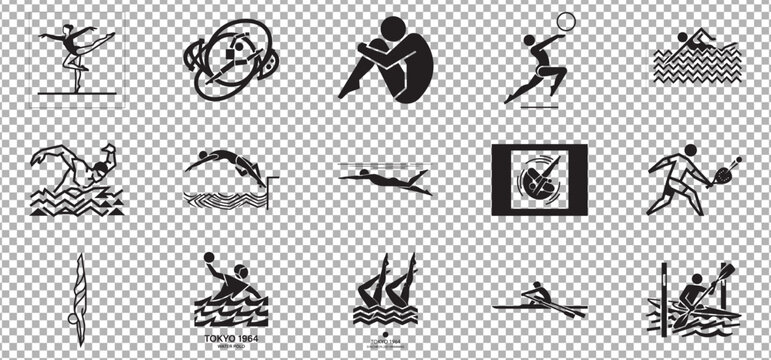 Track and field athletics silhouette icons collection featuring running jumping and sports actions