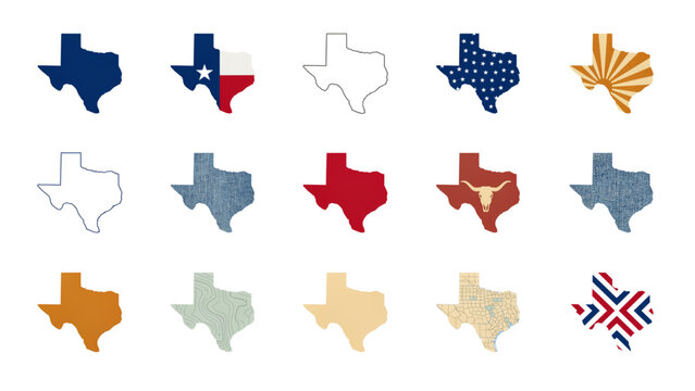 Set of colorful texas state shape icons with different colors and outlines Vector