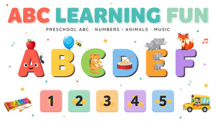 Fototapeta premium Colorful abc alphabet learning flashcards for kids educational fun Vector