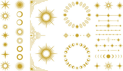 Celestial golden magic elements set isolated on white background in minimalist flat style © MstRina