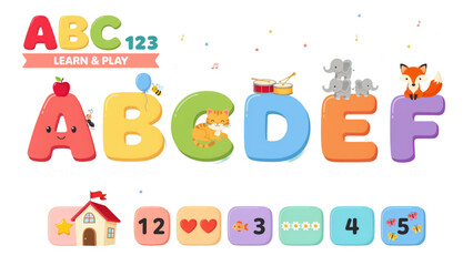Colorful educational alphabet letters flash cards for kids learning abc Vector © MDSUJON
