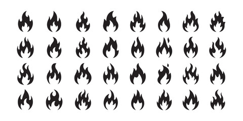 Fototapeta premium Fire flame icons set black silhouettes for logotype design identity and web interface elements.