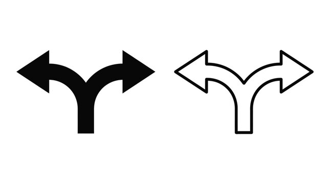 Forked arrow icon black and white line art on a white background