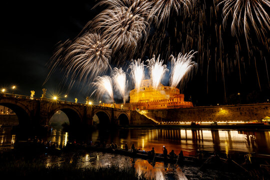 fireworks in Rome at the vatican, Castel Sant'Angelo