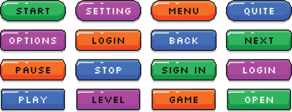 Vintage 8 bit game navigation menu design vector