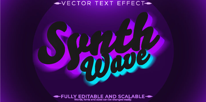 Music synth wave text effect, editable retro and neon text style
