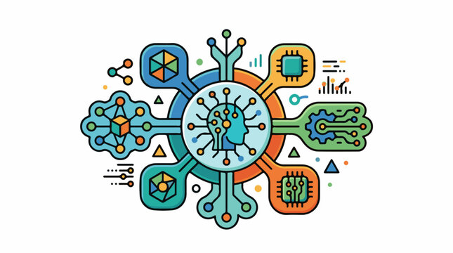 Digital brain network with nodes of data chips and gears