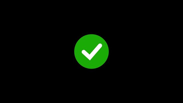 Glowing new green,check mark icon animation on black background.Abstract verification check mark icon.checkmark,tickmark icon concept.