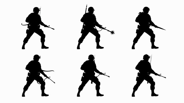 Silhouette Soldier Collection: Armed Figures with Rifles and Weapons