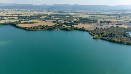 Obraz premium Lagoons of Antela landscape with agricultural fields in Galicia, Spain