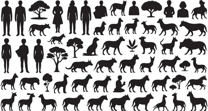 Flat design dog cat silhouette