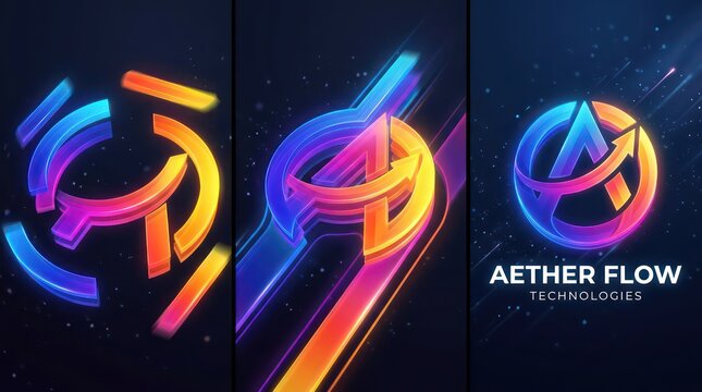 Aether flow technologies logo featuring circular emblem and upward motion arrow design.