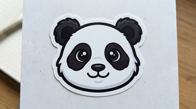 Black and white panda face on white background.