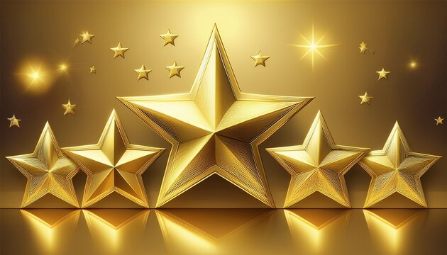 customers gold stars isolated on a golden background in the style of vray tracing