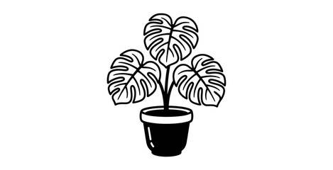 Minimalist Monstera Plant Vector Illustration © Barokah