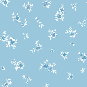 blue background ditsy daisy abstract cute  floral seamless print pattern for summer season pattern