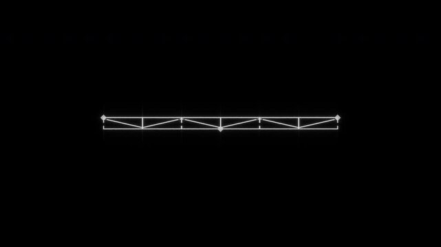 Abstract digital wireframe construction beam structure on black background.