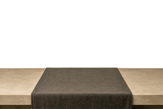 Concrete Table With Dark Linen Runner Mockup Background