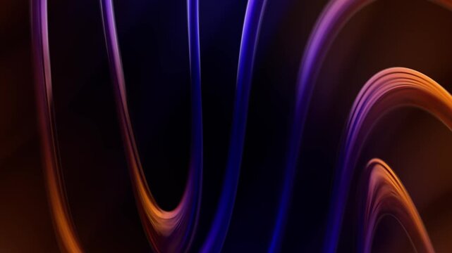 Abstract glossy fluid curves with smooth shapes and vibrant purple blue and orange gradients. Elegant liquid strings background for digital art and creative performances. Seamless VJ loop 4K 60fps